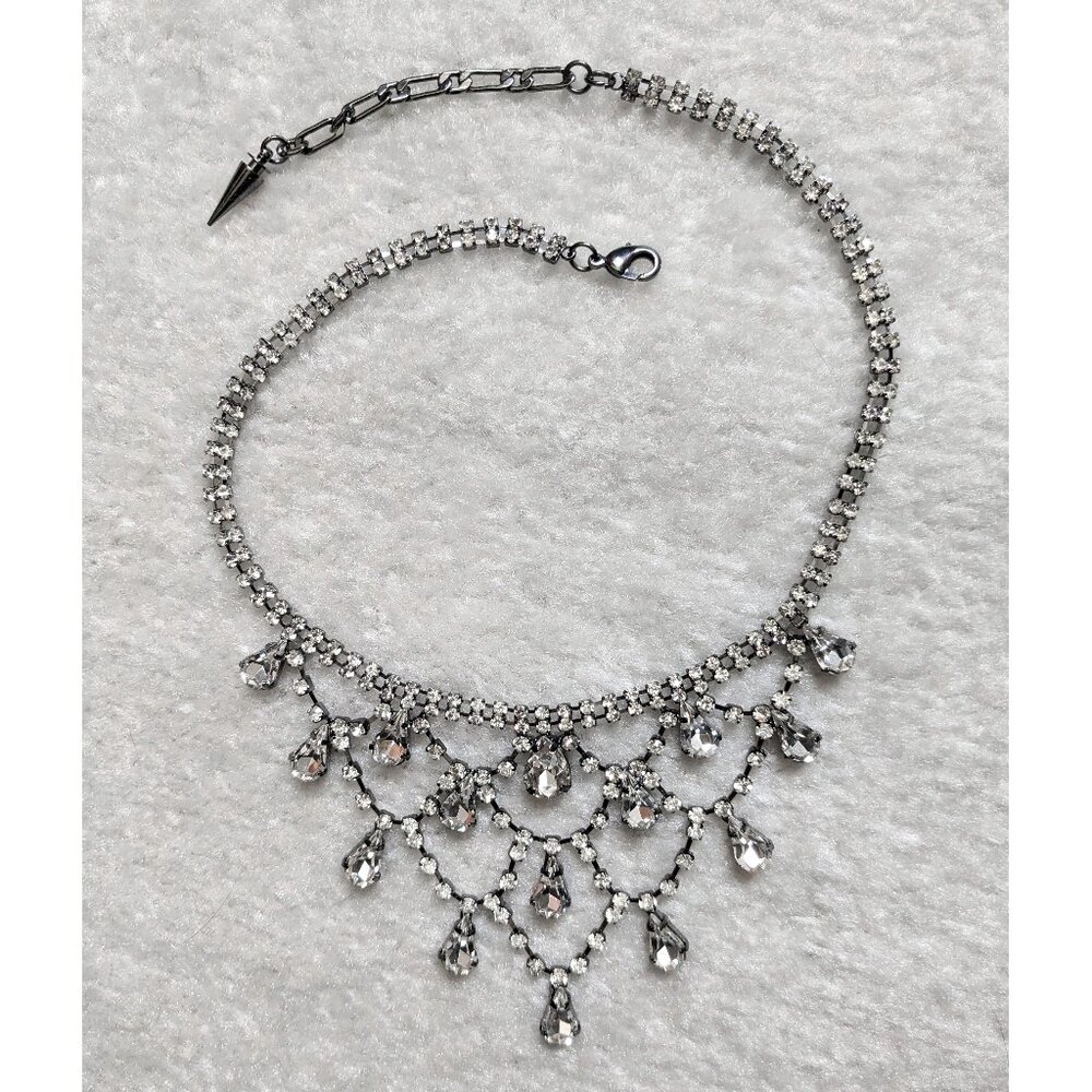 Xevana Czech Glass Rhinestone Drop Choker Necklace - EGL, Gothic Glamour